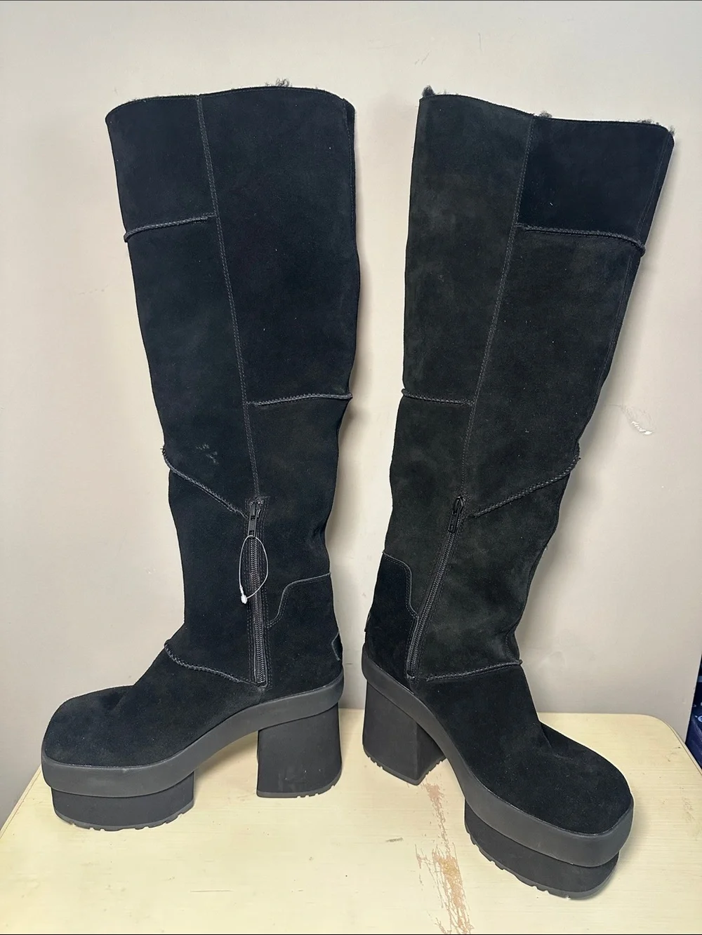 Uggs New heights Women's Black Suede leather over the Knee-High Platform Boots